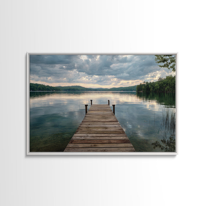 Quiet Lake Dock at Early Morning Framed Canvas Print, Bed and Breakfast Art, Canvas Wall Art, Living Room Decor, Fine Art, BAB-3x2-2