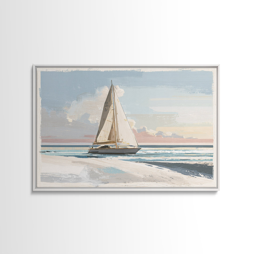 Coastal Inn Sailboat at Sunrise Canvas Print, Bed and Breakfast Art, Farmhouse Wall Art, Living Room Decor, Fine Art, BAB-3x2-21