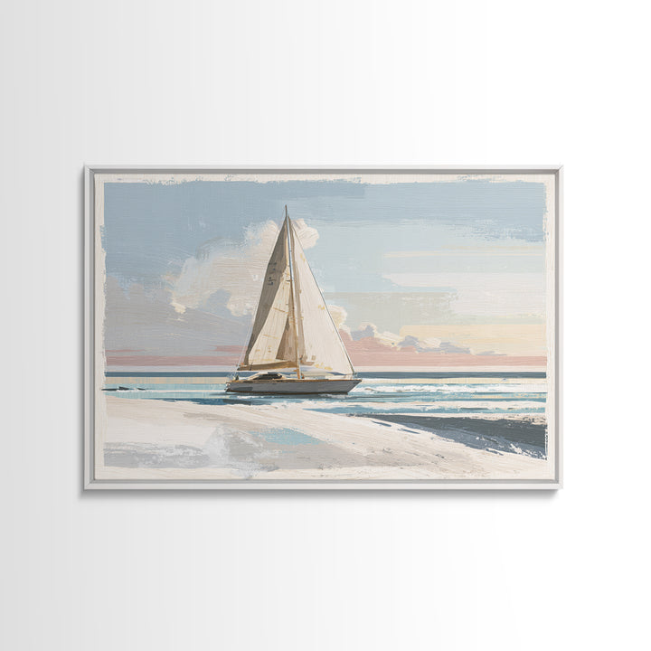 Coastal Inn Sailboat at Sunrise Canvas Print, Bed and Breakfast Art, Farmhouse Wall Art, Living Room Decor, Fine Art, BAB-3x2-21