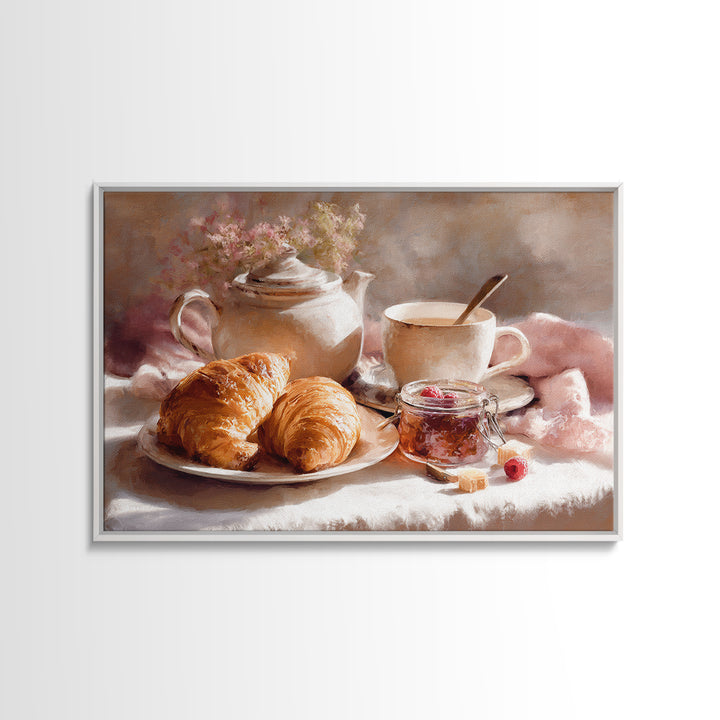 Fresh Croissants and Jam on a Linen Canvas Print, Bed and Breakfast Art, Above Bed Decor, Living Room Decor, Fine Art, BAB-3x2-30