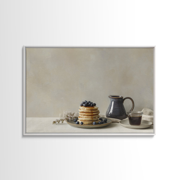 Blueberry Pancakes Still Life Framed Canvas Print, Bed and Breakfast Art, Folk Art, Living Room Decor, Fine Art, BAB-3x2-36