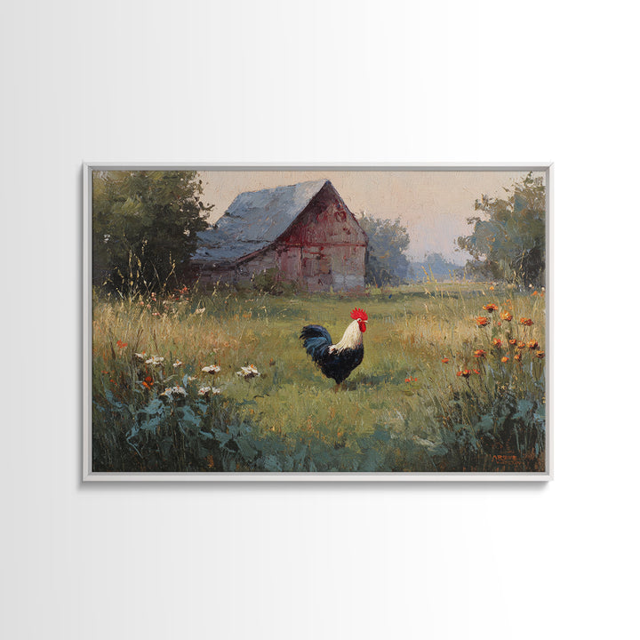 Rooster and Wildflower Country Portrait Framed Canvas Print, Bed and Breakfast Art, Digital Art, Living Room Decor, Fine Art, BAB-3x2-47