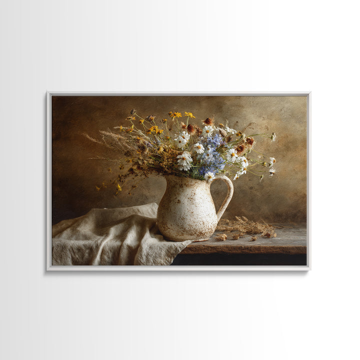 Country Wildflowers in a Chipped Ceramic Pitcher Canvas Print, Bed and Breakfast Art, Modern Decor, Living Room Decor, BAB-3x2-53