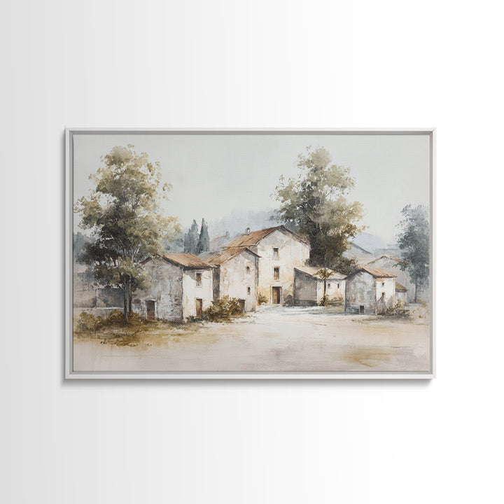 Soft Watercolor Village Street at Dawn Canvas Print, Bed and Breakfast Art, Folk Art, Living Room Decor, Fine Art, BAB-3x2-57