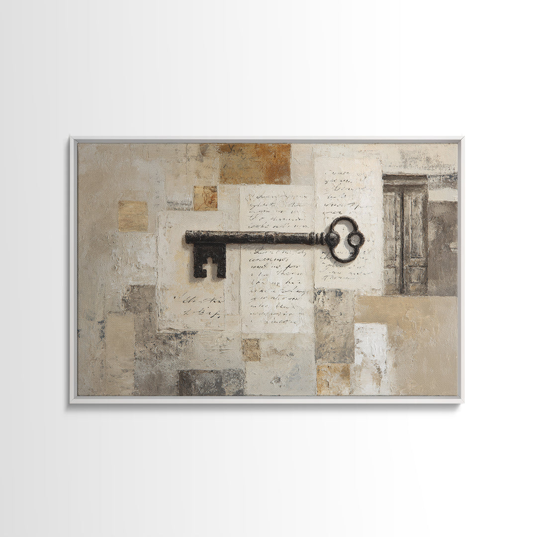 Antique Key and Handwritten Letter Arrangement Without Canvas Print, Bed and Breakfast Art, Bedroom Art, Living Room Decor, BAB-3x2-61