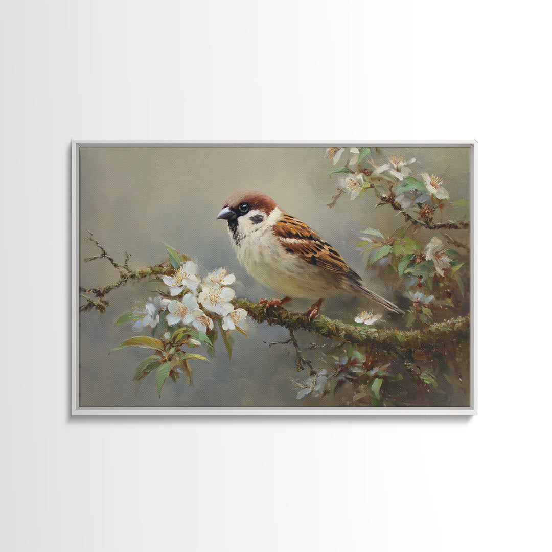 Small Bird on a Flowering Branch Canvas Print, Bed and Breakfast Art, Bedroom Wall Art, Living Room Decor, Watercolor Art, BAB-3x2-66