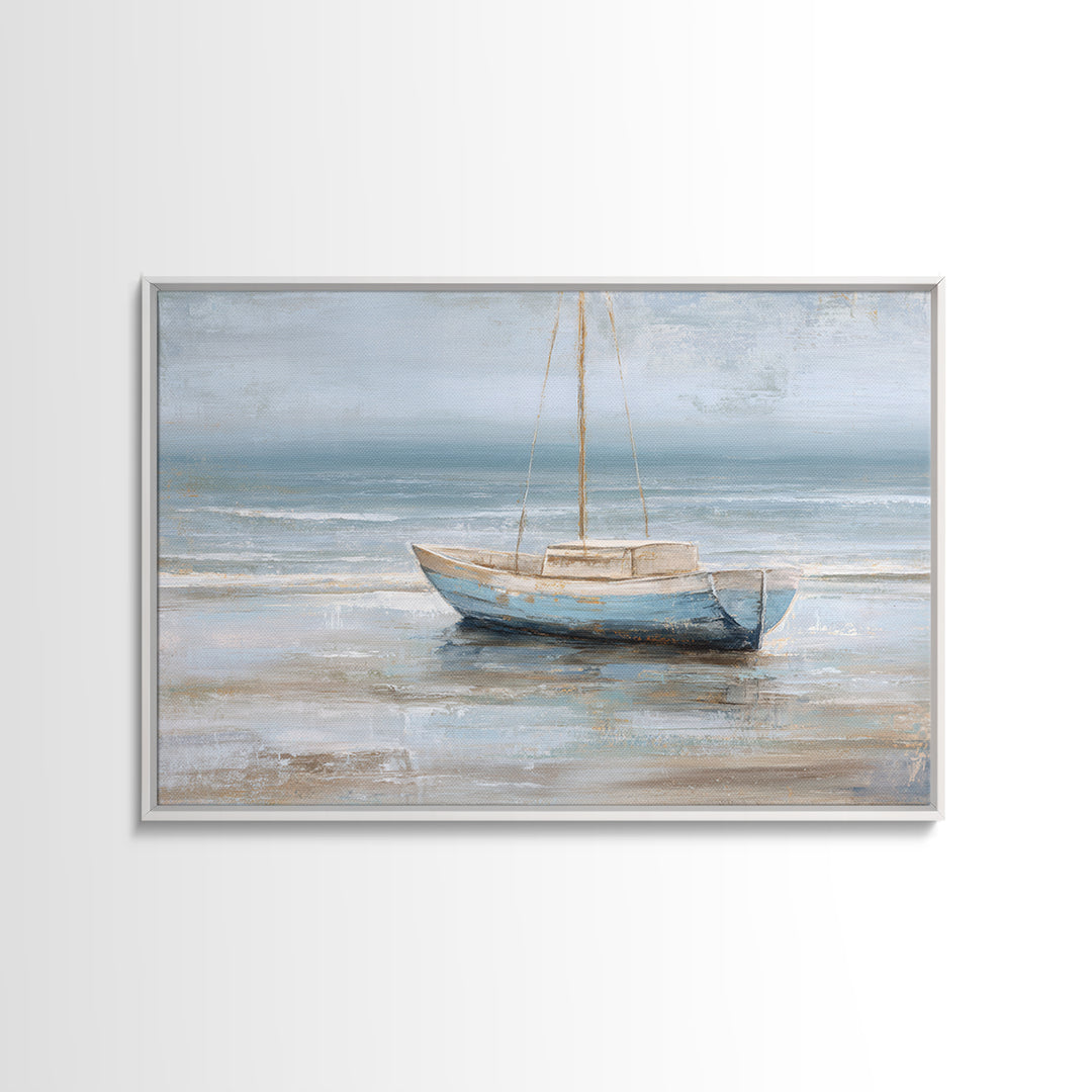 Coastal Inn Sailboat at Sunrise Framed Canvas Print, Bed and Breakfast Art, Gallery Decor, Living Room Decor, Fine Art, BAB-3x2-69