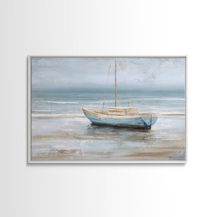 Coastal Inn Sailboat at Sunrise Framed Canvas Print, Bed and Breakfast Art, Gallery Decor, Living Room Decor, Fine Art, BAB-3x2-69