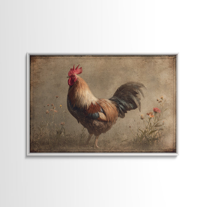 Rooster and Wildflower Country Portrait Canvas Print, Bed and Breakfast Art, Rustic Home Decor, Living Room Decor, BAB-3x2-71