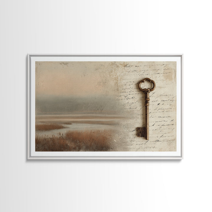 Antique Key and Handwritten Canvas Print, Bed and Breakfast Art, Statement Artwork, Living Room Decor, Fine Art Print, BAB-3x2-85