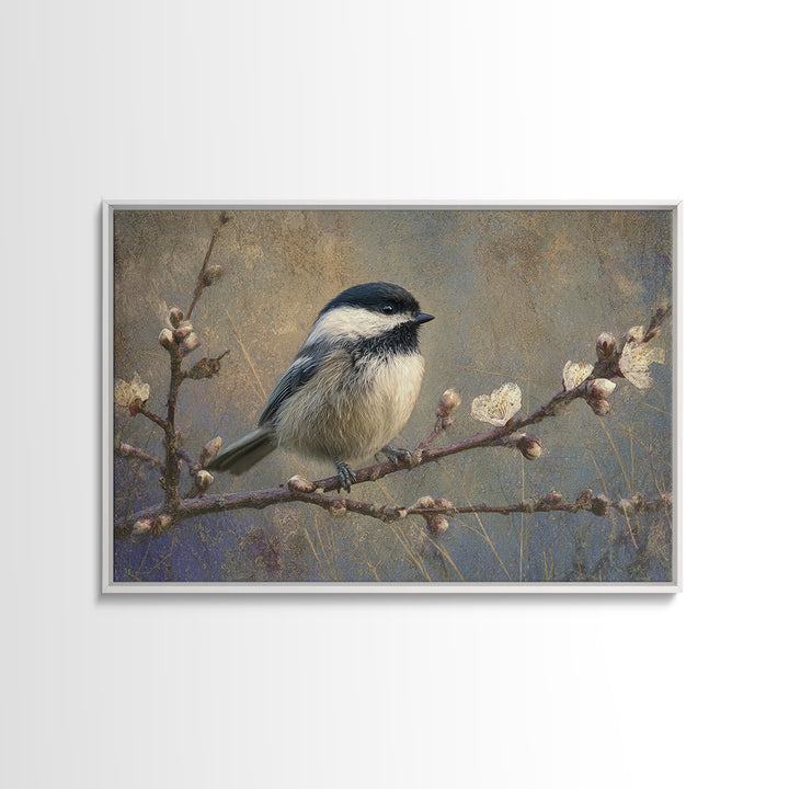 Small Bird on a Flowering Branch Framed Canvas Print, Bed and Breakfast Art, Farmhouse Wall Art, Living Room Decor, Fine Art, BAB-3x2-90