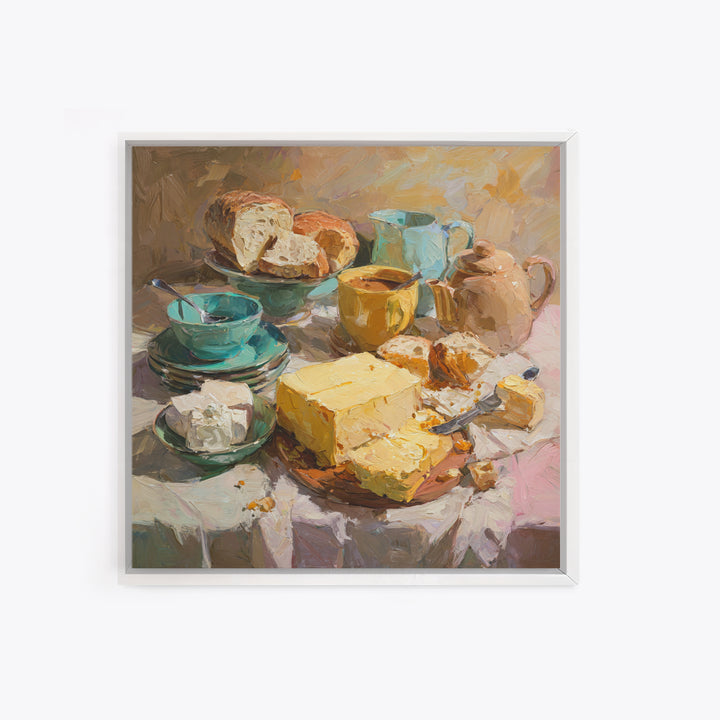 Painterly Eclair and Coffee Still Life Framed Canvas Print, Bakery Art, Print, Bakery Decor, Fine Art, Patisserie, Food Art, BAK-1x1-12