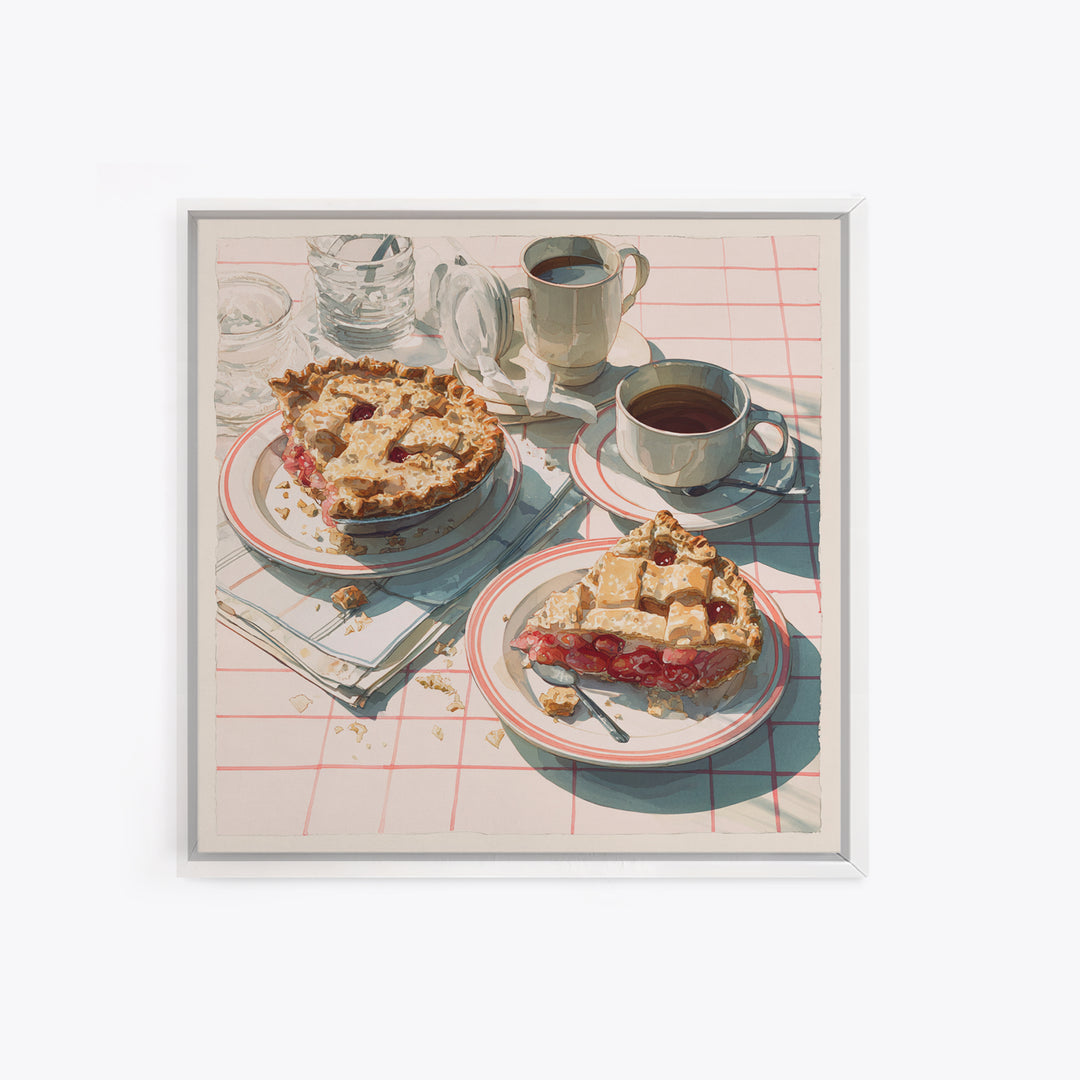 Retro Diner Pie Illustration Framed Canvas Print, Bakery Art, Food Art, Bakery Decor, Watercolor Art, Patisserie, Kids Art, BAK-1x1-16