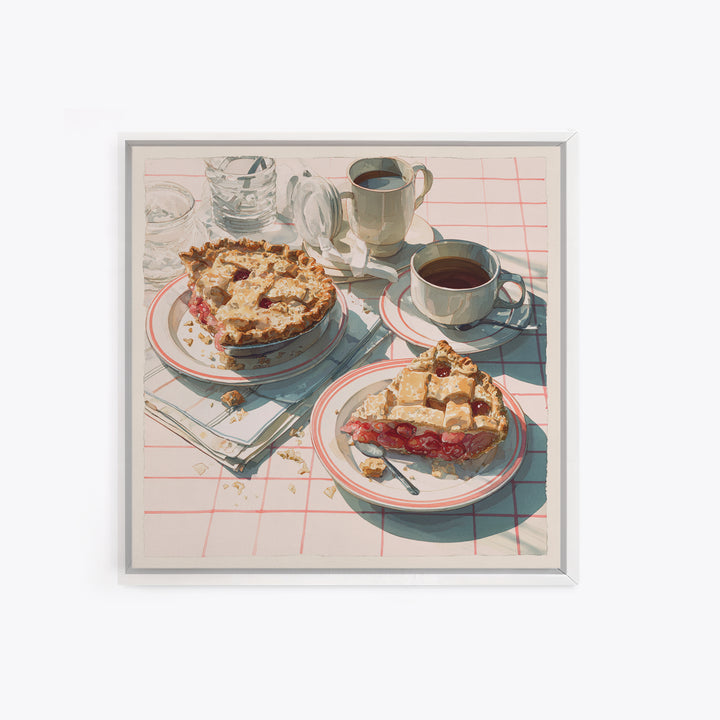 Retro Diner Pie Illustration Framed Canvas Print, Bakery Art, Food Art, Bakery Decor, Watercolor Art, Patisserie, Kids Art, BAK-1x1-16
