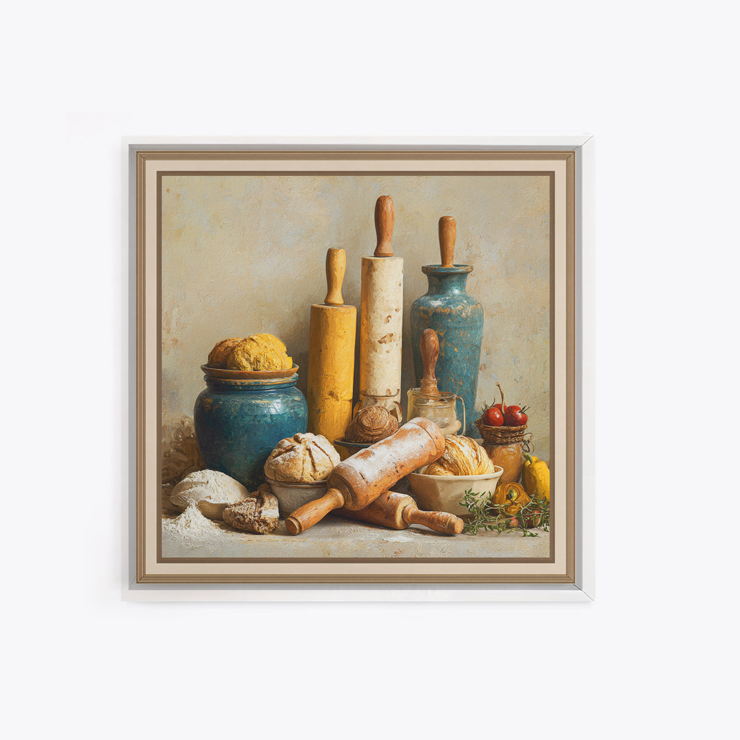 Patisserie Pattern of Rolling Pins and Pastries Framed Canvas Print, Bakery Art, Neutral Decor, Bakery Decor, Patisserie, BAK-1x1-21