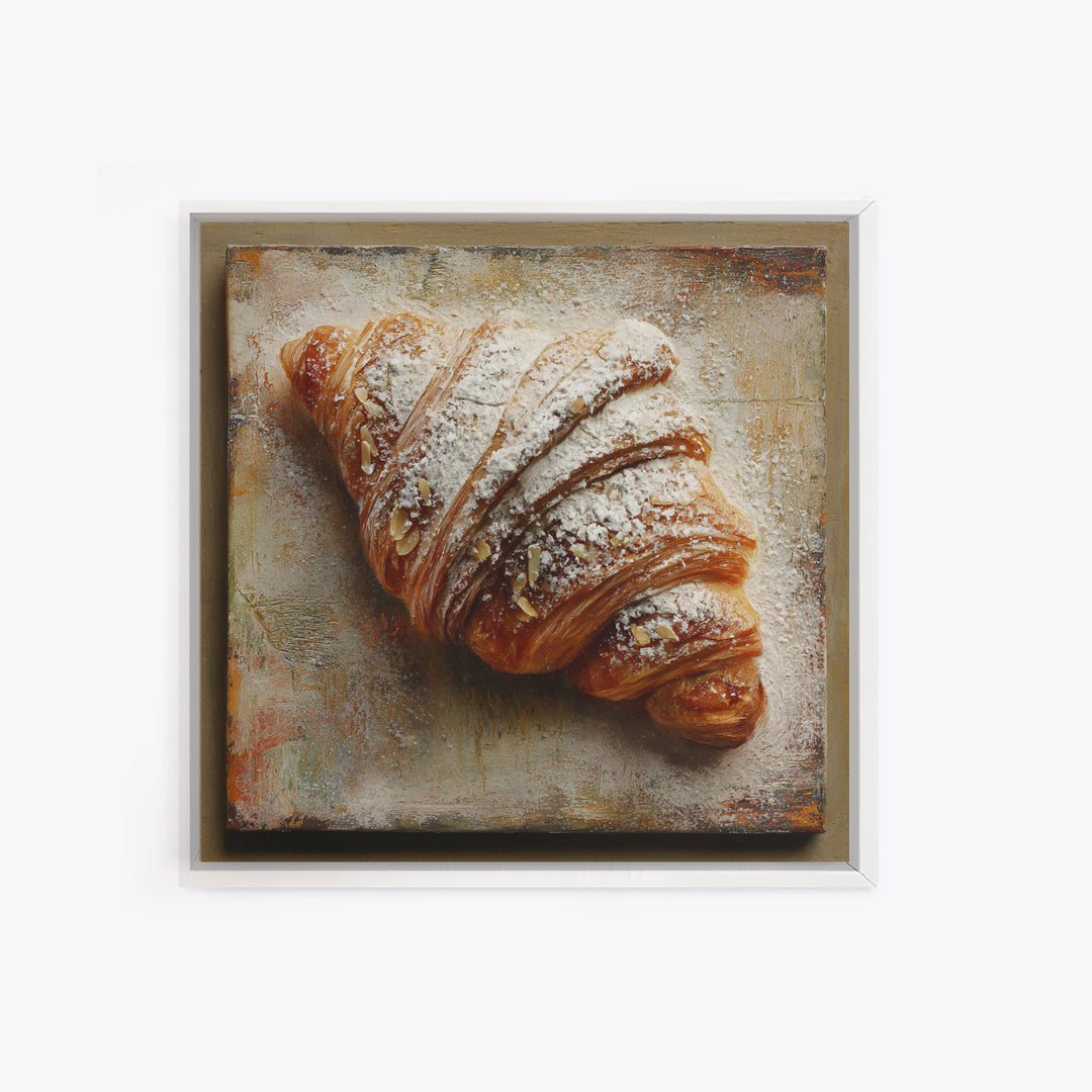 Almond Croissant Closeup Framed Canvas Print, Bakery Art, Kitchen Art Print, Bakery Decor, Fine Art, Patisserie, Modern Decor, BAK-1x1-39