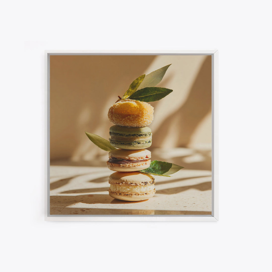 Single Perfect Macaron Tower Framed Canvas Print, Bakery Art, Bakery, Bakery Decor, Oil Painting, Patisserie, Minimalist Decor, BAK-1x1-51