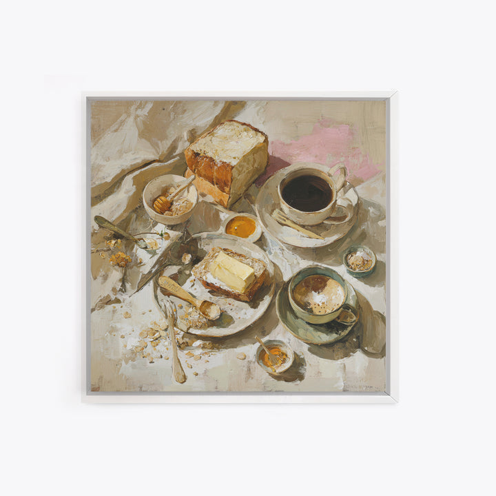 Painterly Eclair and Coffee Still Life Canvas Print, Bakery Art, Kitchen Art Print, Bakery Decor, Fine Art, Patisserie, BAK-1x1-60