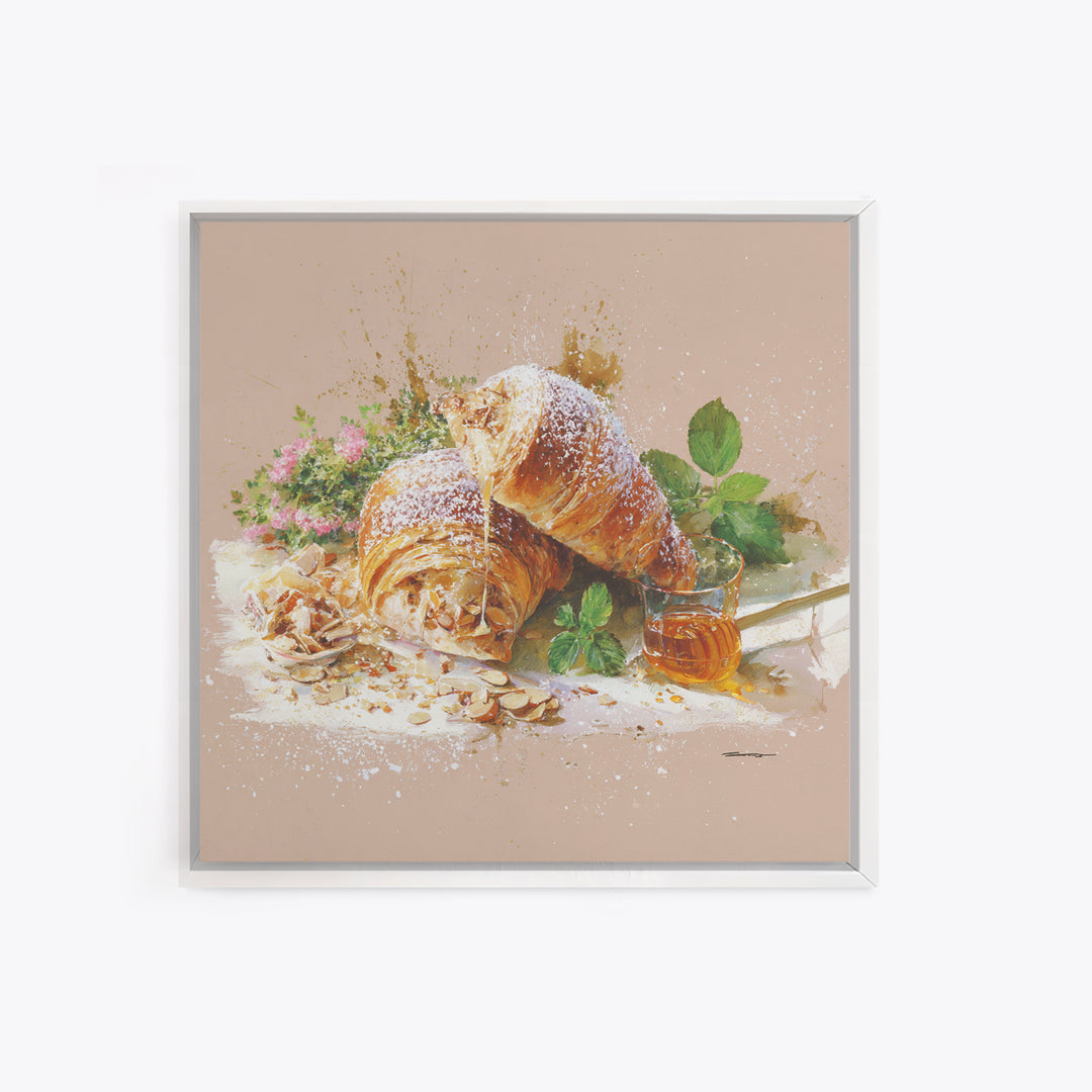 Almond Croissant Closeup Framed Canvas Print, Bakery Art, Neutral Decor, Bakery Decor, Fine Art, Patisserie, Home Decor, BAK-1x1-63