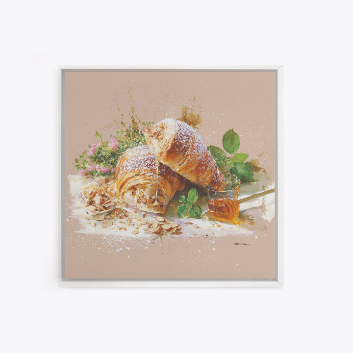 Almond Croissant Closeup Framed Canvas Print, Bakery Art, Neutral Decor, Bakery Decor, Fine Art, Patisserie, Home Decor, BAK-1x1-63