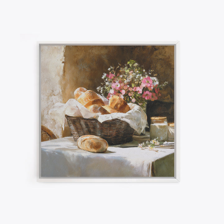 French Market Basket Filled Framed Canvas Print, Bakery Art, French Wall Art, Bakery Decor, Fine Art, Patisserie, Room Decor, BAK-1x1-66
