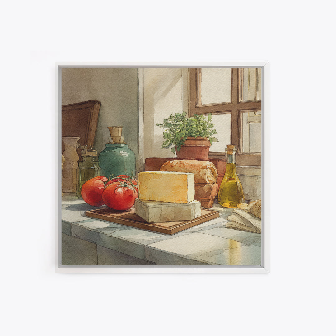 Baguette and Butter Still Life on Marble Framed Canvas Print, Bakery Art, Fine Art Print, Bakery Decor, Fine Art, Patisserie, BAK-1x1-80