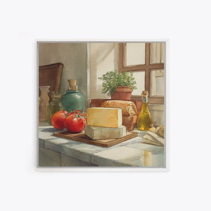 Baguette and Butter Still Life on Marble Framed Canvas Print, Bakery Art, Fine Art Print, Bakery Decor, Fine Art, Patisserie, BAK-1x1-80