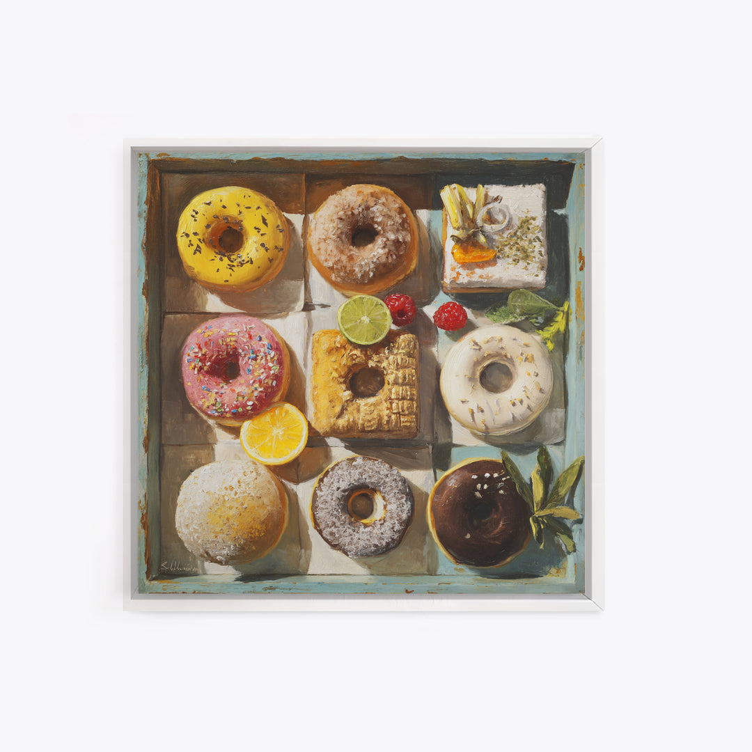Whimsical Donut Assortment Canvas Print, Bakery Art, Print, Bakery Decor, Fine Art, Patisserie, Food Art, Kitchen Print, BAK-1x1-81