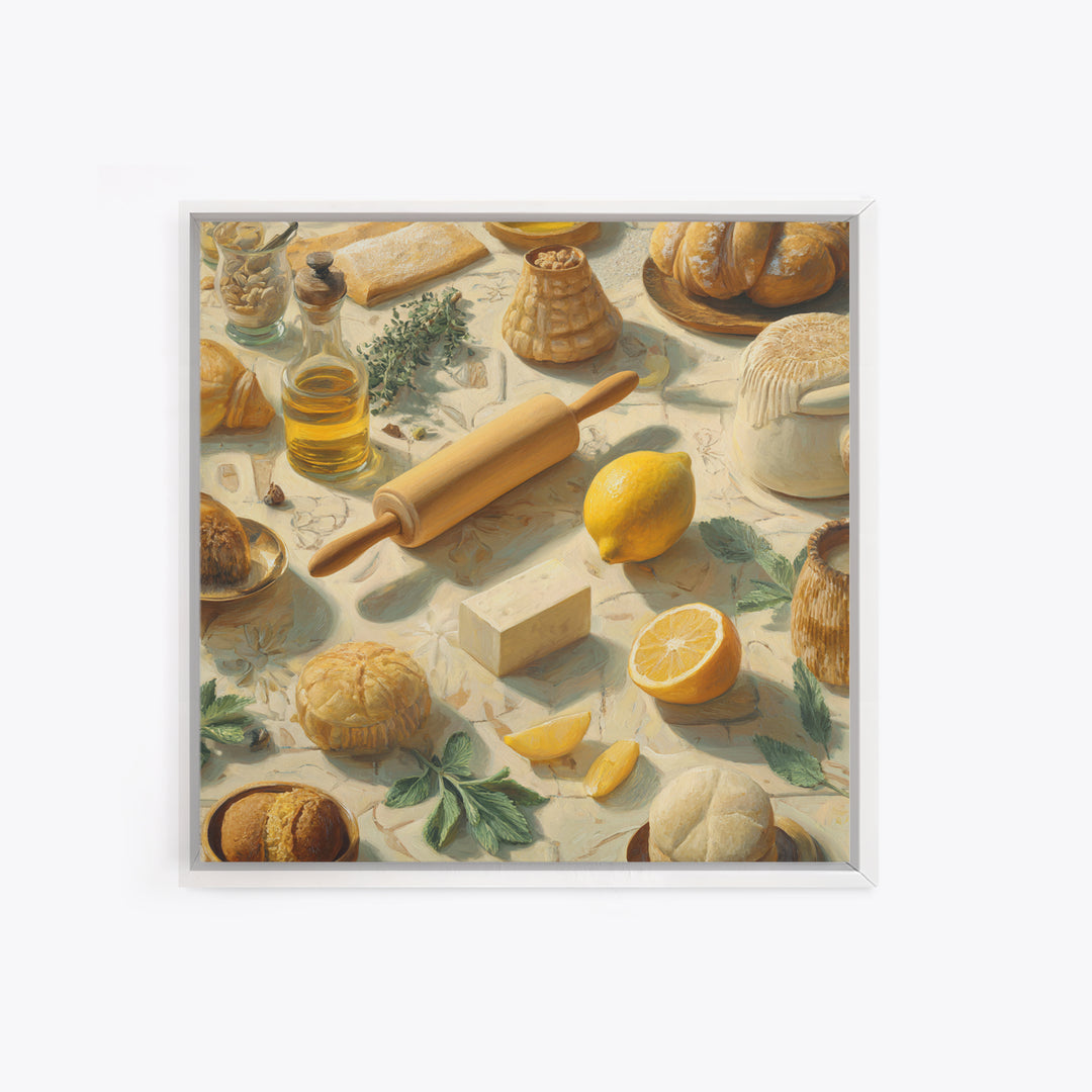 Patisserie Pattern of Rolling Pins and Pastries Framed Canvas Print, Bakery Art, Wall Art, Bakery Decor, Oil Painting, BAK-1x1-93