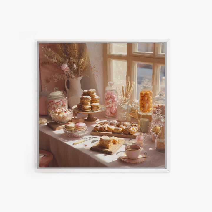 French Patisserie Window Display of Pastel Pastries Canvas Print, Bakery Art, Textured Painting, Bakery Decor, Patisserie, BAK-1x1-98