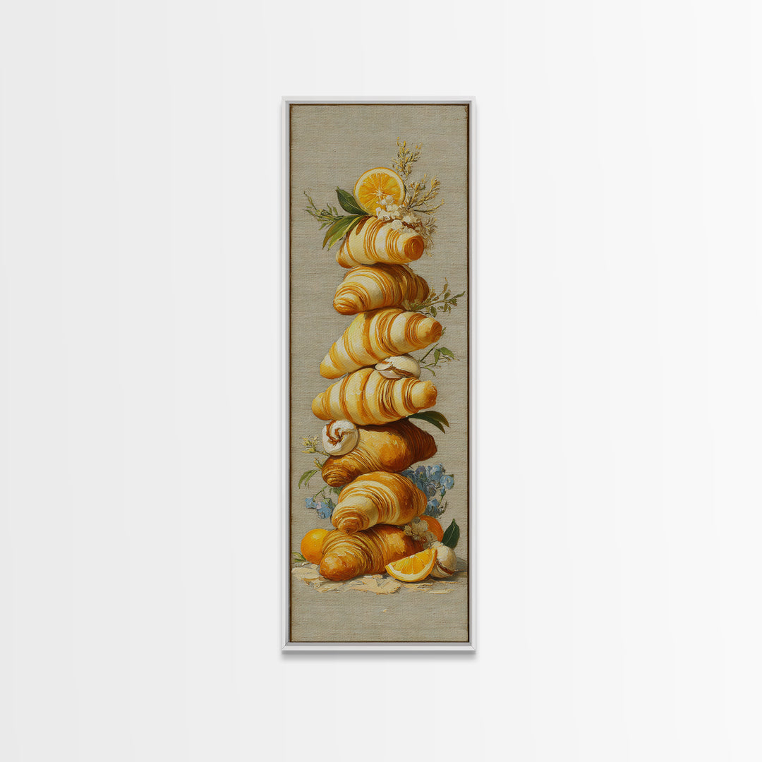 Buttery Croissants Stacked on Striped Linen Canvas Print, Bakery Art, Minimalist Decor, Bakery Decor, Fine Art, Patisserie, BAK-1x3-13