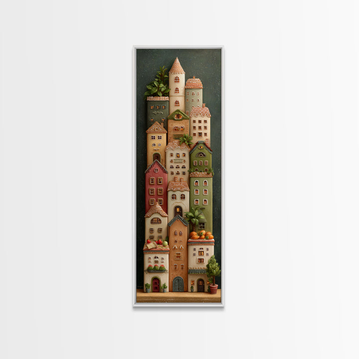 Gingerbread Houses in Charming Folk Art Style Canvas Print, Bakery Art, Kids Art, Bakery Decor, Fine Art, Patisserie, BAK-1x3-2