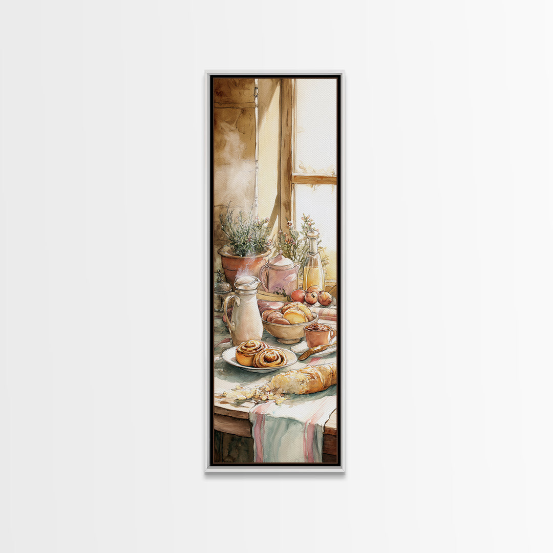 Cinnamon Rolls in a Warm Country Kitchen Canvas Print, Bakery Art, Watercolor Art, Bakery Decor, Fine Art, Patisserie, BAK-1x3-23