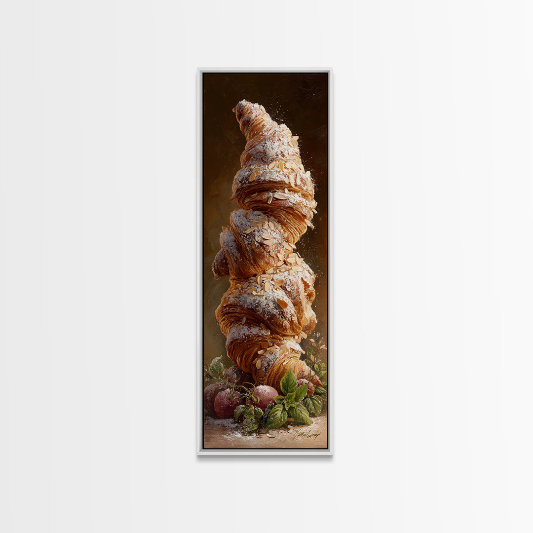 Almond Croissant Closeup Canvas Print, Bakery Art, Kitchen Prints, Bakery Decor, Oil Painting, Patisserie, Fine Art, Kids Art, BAK-1x3-27
