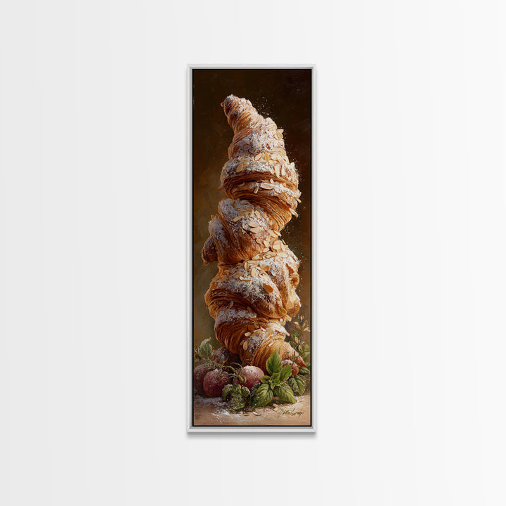 Almond Croissant Closeup Canvas Print, Bakery Art, Kitchen Prints, Bakery Decor, Oil Painting, Patisserie, Fine Art, Kids Art, BAK-1x3-27