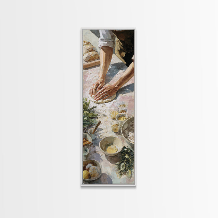 Baker Hands Shaping Dough Framed Canvas Print, Bakery Art, Textured Painting, Bakery Decor, Fine Art, Patisserie, Printable Art, BAK-1x3-29