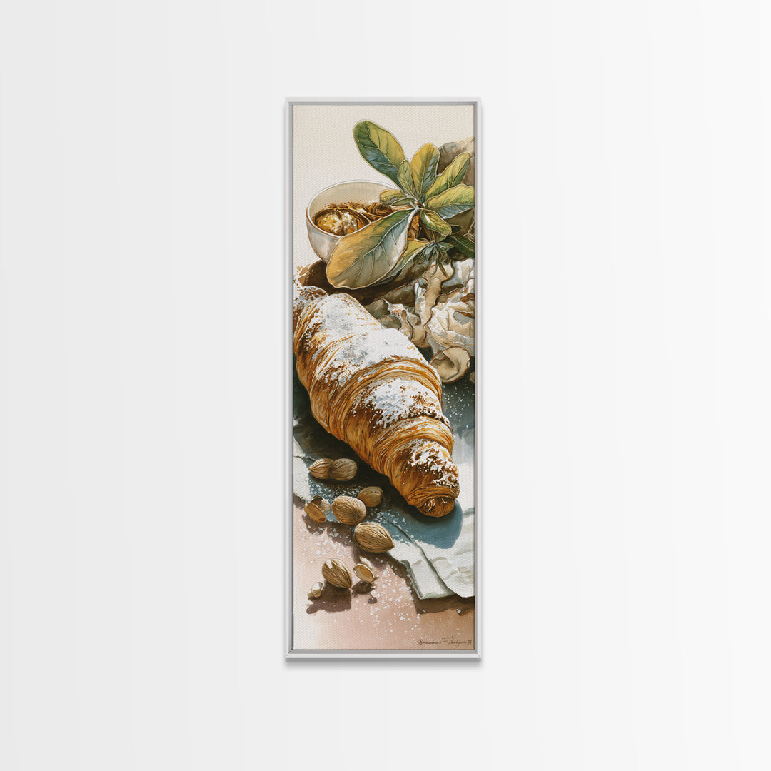 Almond Croissant Closeup Canvas Print, Bakery Art, French Wall Art, Bakery Decor, Abstract Art, Patisserie, Room Decor, BAK-1x3-51