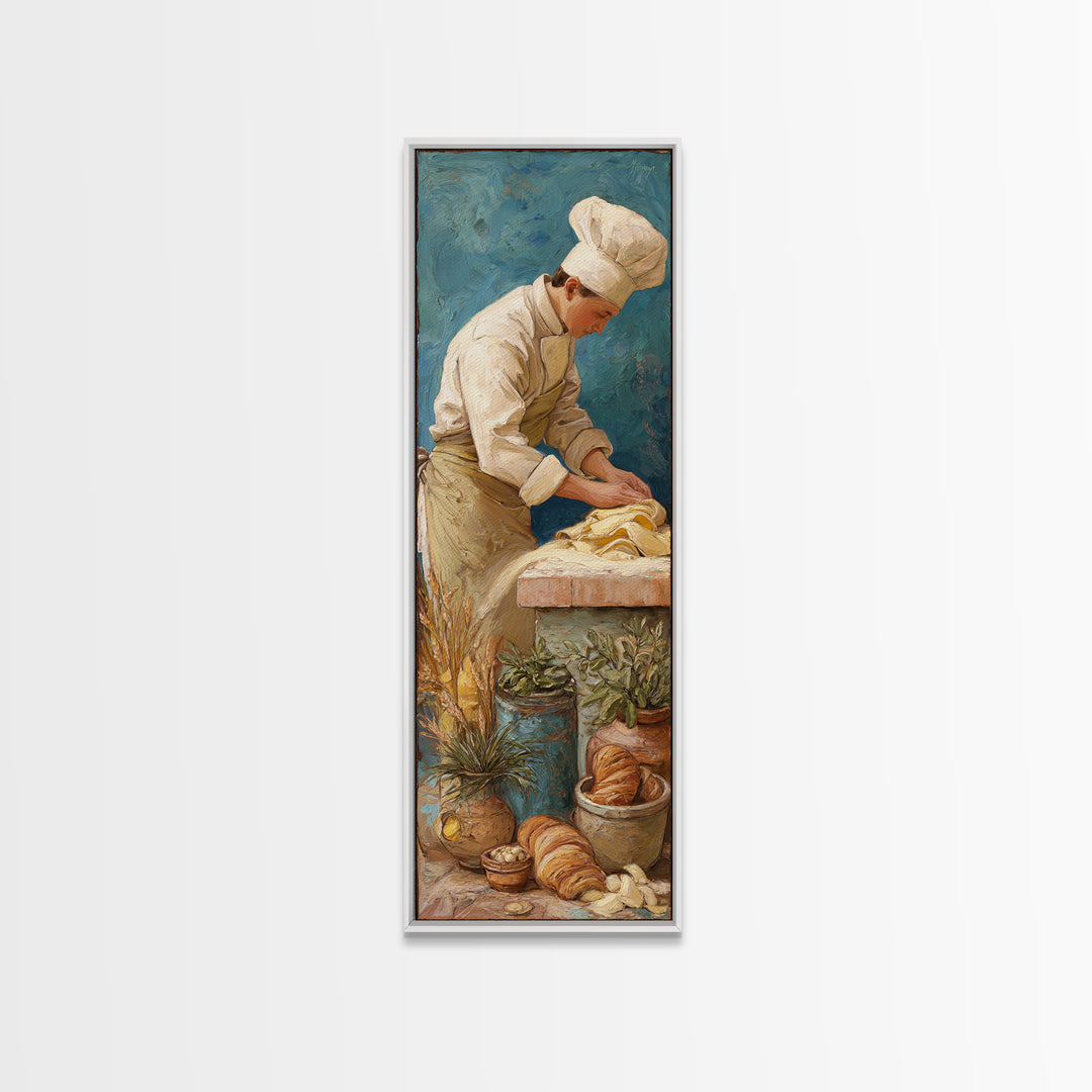 Baker Hands Shaping Dough Framed Canvas Print, Bakery Art, Textured Painting, Bakery Decor, Fine Art, Patisserie, Printable Art, BAK-1x3-53