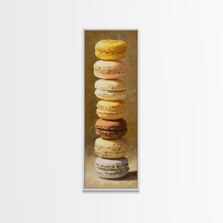 Single Perfect Macaron Tower Canvas Print, Bakery Art, Bakery, Bakery Decor, Oil Painting, Patisserie, Minimalist Decor, BAK-1x3-63
