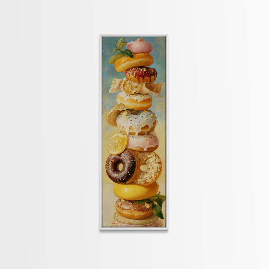 Whimsical Donut Assortment Framed Canvas Print, Bakery Art, Wall Art, Bakery Decor, Oil Painting, Patisserie, BAK-1x3-69