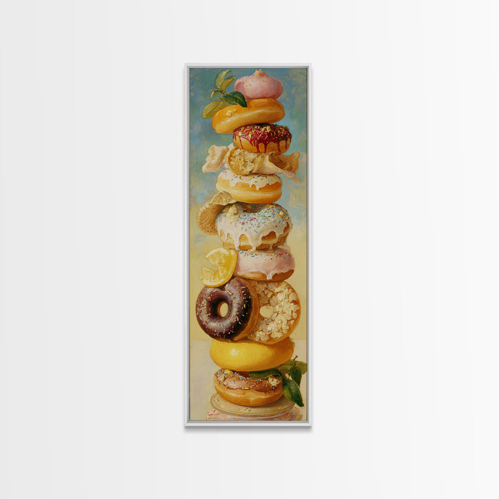 Whimsical Donut Assortment Framed Canvas Print, Bakery Art, Wall Art, Bakery Decor, Oil Painting, Patisserie, BAK-1x3-69