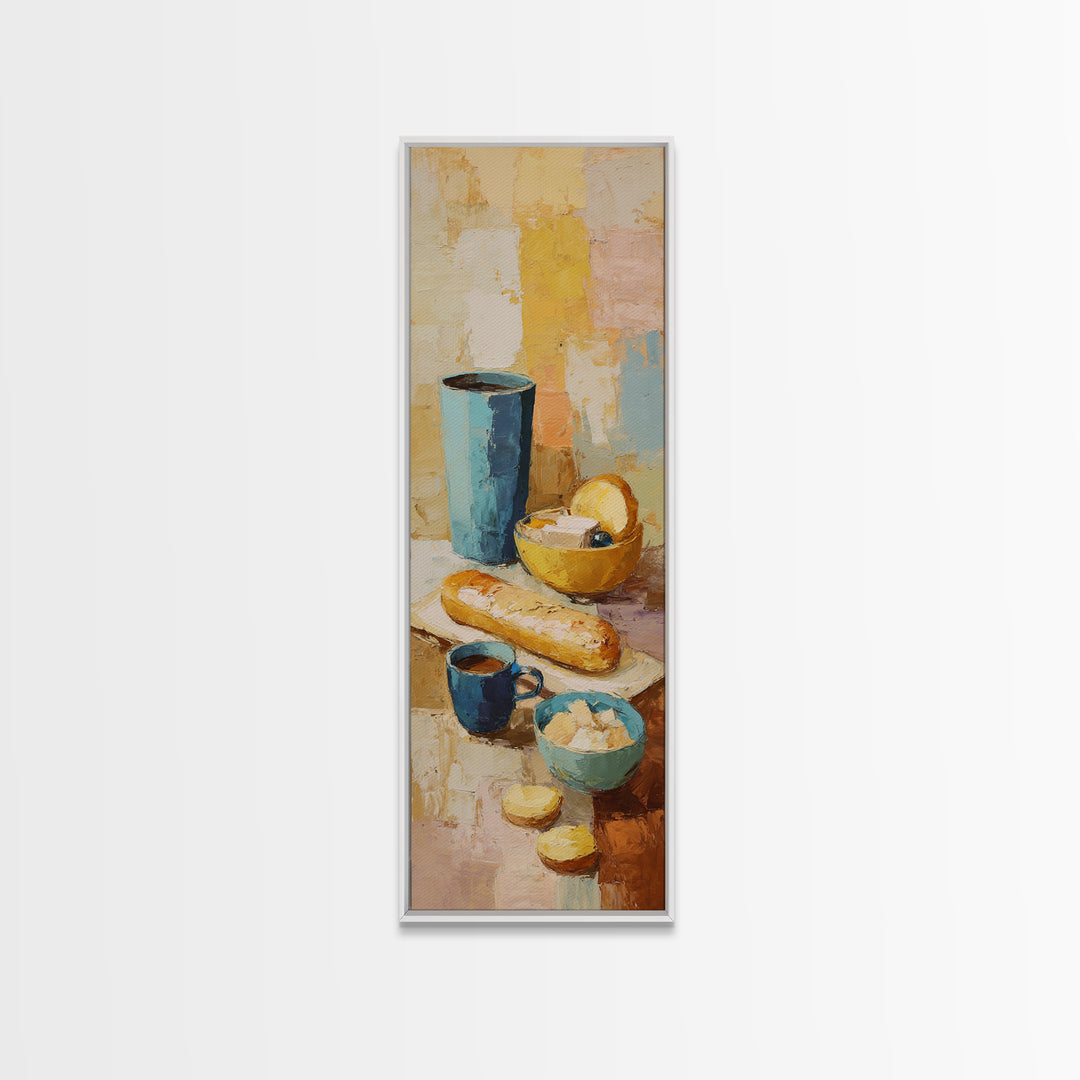 Painterly Eclair and Coffee Still Life Canvas Print, Bakery Art, Kitchen Art Print, Bakery Decor, Fine Art, Patisserie, BAK-1x3-72