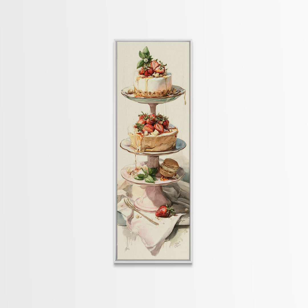 Pastel Cake Stand Canvas Print, Bakery Art, Kitchen Wall Decor, Bakery Decor, Fine Art, Patisserie, Whimsical Wall Art, BAK-1x3-73