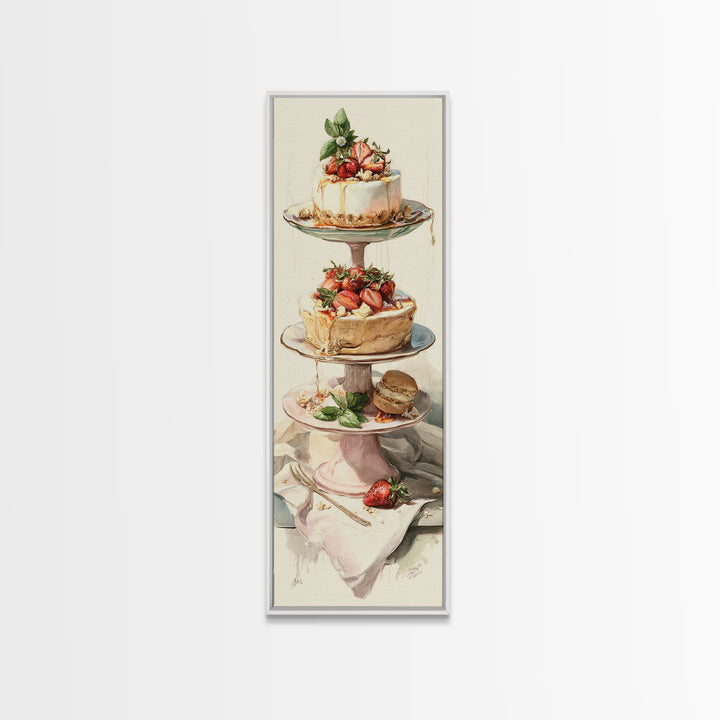 Pastel Cake Stand Canvas Print, Bakery Art, Kitchen Wall Decor, Bakery Decor, Fine Art, Patisserie, Whimsical Wall Art, BAK-1x3-73