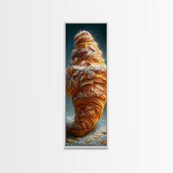 Almond Croissant Closeup Framed Canvas Print, Bakery Art, Neutral Decor, Bakery Decor, Fine Art, Patisserie, Home Decor, BAK-1x3-75