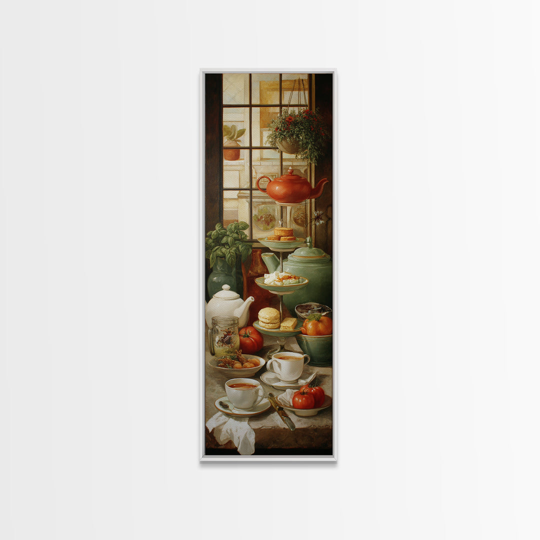 Tea and Scone Arrangement Framed Canvas Print, Bakery Art, Neutral Wall Art, Bakery Decor, Patisserie, Statement Artwork, BAK-1x3-80