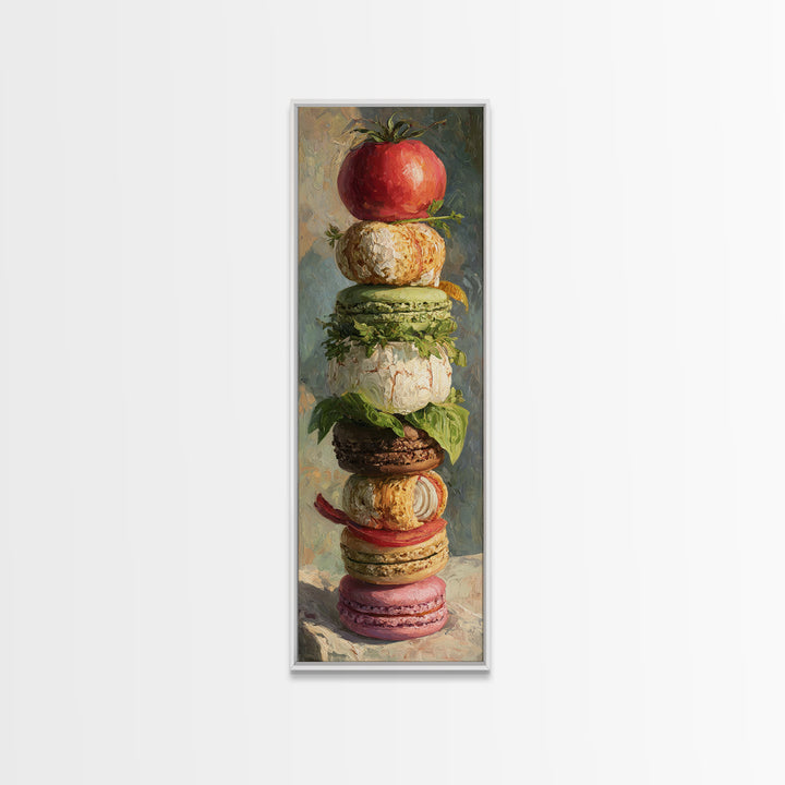Single Perfect Macaron Tower Framed Canvas Print, Bakery Art, Statement Artwork, Bakery Decor, Fine Art, Patisserie, Art Print, BAK-1x3-87