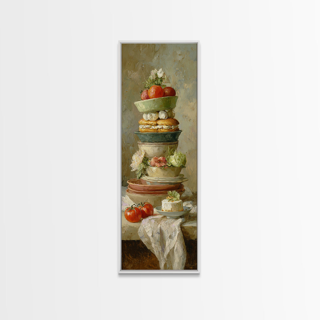 Painterly Eclair and Coffee Still Life Framed Canvas Print, Bakery Art, French Wall Art, Bakery Decor, Abstract Art, Patisserie, BAK-1x3-96