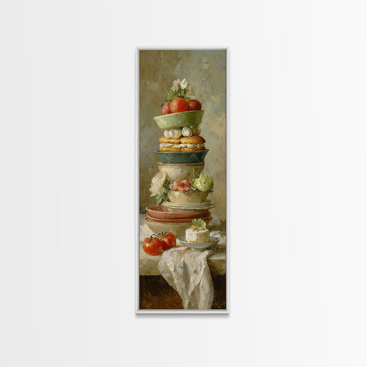 Painterly Eclair and Coffee Still Life Framed Canvas Print, Bakery Art, French Wall Art, Bakery Decor, Abstract Art, Patisserie, BAK-1x3-96