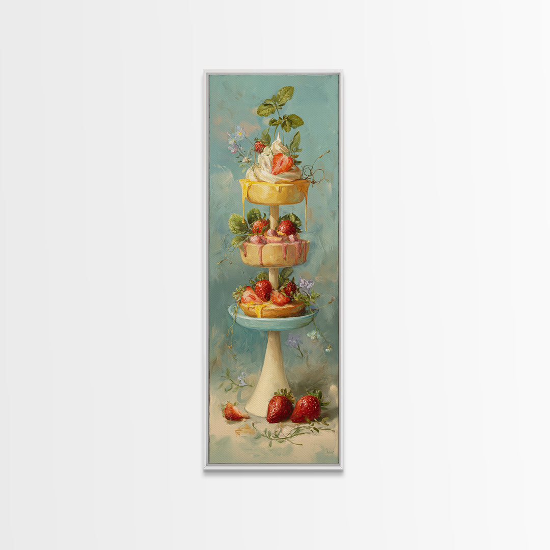 Pastel Cake Stand Canvas Print, Bakery Art, Boho Decor, Bakery Decor, Oil Painting, Patisserie, Kitchen Decor, BAK-1x3-97